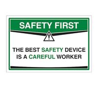 V Safety The Best Safety Device A Careful Worker 300 x 200 mm - 2mm Rigid Plastic Safety Sign