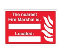V Safety The Nearest Fire Marshal Is Located - Landscape 200 x 150 mm - Self Adhesive Vinyl - Aluminium Effect Safety Sign