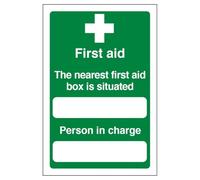 V Safety The Nearest First Aid Box Is Situated - Portrait 150 x 200 mm - 2mm Super-Tough Rigid Plastic Safety Sign