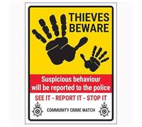 V Safety Thieves Beware/Suspicious Behaviour/See It-Report It-Stop It/Community Crime Watch 150 x 200 mm - Face Adhesive Window Sticker Safety Sign