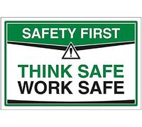 V Safety Think Safe Work Safe - 600x400mm Self Adhesive Vinyl Safety Sign