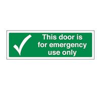 V Safety This Door is For Emergency Use Only - Landscape 300 x 100 mm - Self Adhesive Vinyl - Aluminium Effect Safety Sign