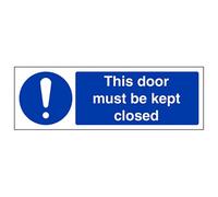V Safety This Door Must Be Kept Closed Sign - 300mm x 100mm - Self Adhesive Vinyl