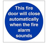 V Safety This Fire Door Will Close Automatically 150 x 150 mm - Self Adhesive Vinyl - Aluminium Effect Safety Sign