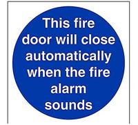 V Safety This Fire Door Will Close Automatically On The Operation Of The Fire Alarm Sign - 150mm x 150mm - Self Adhesive Vinyl