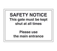 V Safety This Gate Must Be Kept Shut At All Times 400 x 300 mm - Glow In The Dark 1mm Rigid Plastic Safety Sign