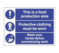 V Safety This Is A Food Production Area - Large Landscape 400 x 300 mm - Glow In The Dark Self Adhesive Vinyl Safety Sign