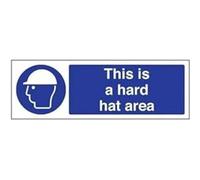 V Safety This Is A Hard Hat Area PPE Sign - 300mm x 100mm - Self Adhesive Vinyl