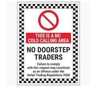 V Safety This Is A No Cold Calling Area/No Doorstep Traders/Failure To Comply 200 x 300mm - 2mm Rigid Plastic Safety Sign