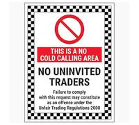 V Safety This Is A No Cold Calling Area/No Uninvited Traders/Failure To Comply 150 x 200 mm - 2mm Super-Tough Rigid Plastic Safety Sign