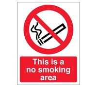 V Safety This Is A No Smoking Area - Portrait 150 x 200 mm - 2mm Super-Tough Rigid Plastic Safety Sign