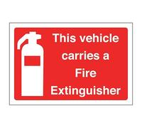 V Safety This Vehicle Carries A Fire Extinguisher - Landscape 150 x 100 mm - Self Adhesive Vinyl - Aluminium Effect Safety Sign