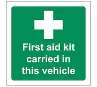 V Safety This Vehicle Carries A First Aid Kit 100 x 100 mm - 2mm Rigid Plastic Safety Sign