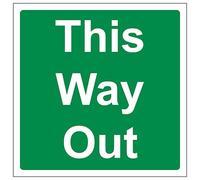 V Safety This Way Out - Square 150 x 150 mm - Glow In The Dark 1mm Rigid Plastic Safety Sign