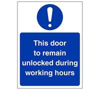 V Safety To be Kept Unlocked During Working Hours, Portrait 150 x 200 mm, Self Adhesive Vinyl, Aluminium Effect Safety Sign