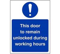 V Safety To Be Kept Unlocked During Working Hours Sign - 150mm x 200mm - 1mm Rigid Plastic
