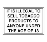 V Safety Tobacco Products/Illegal To Sell To Under 18s Sign - 300mm x 200mm - Self Adhesive Vinyl