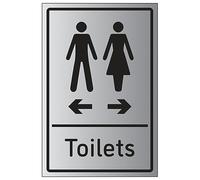 V Safety Toilets Arrows Men Left/Women Right 150 x 200 mm - 1.6mm Aluminium Effect Rigid Plastic Safety Sign