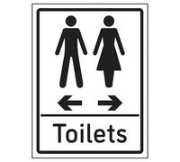 V Safety Toilets Arrows Men Left/Women Right 150 x 200mm - 2mm Rigid Plastic Safety Sign