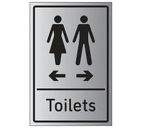 V Safety Toilets Arrows Women Left/Men Right 150 x 200 mm - 1.6mm Aluminium Effect Rigid Plastic Safety Sign