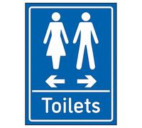 V Safety Toilets Arrows Women Left/Men Right Blue 150 x 200 mm - 2mm Super-Tough Rigid Plastic Safety Sign