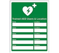 V Safety Trained AED Users Sign - 150mm x 200mm - Self Adhesive Vinyl