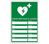 V Safety Trained AED Users Sign - 200mm x 300mm - 1mm Rigid Plastic