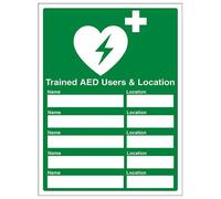 V Safety Trained AED Users Sign - 300mm x 400mm - 1mm Rigid Plastic