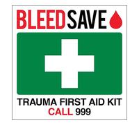 V Safety Trauma First Aid Kit - Call 999 - Square 400 x 400 mm - Self Adhesive Vinyl - Aluminium Effect