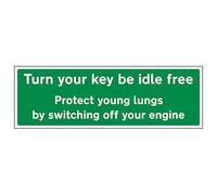 V Safety Turn Your Key Be Idle Free 600 x 200 mm - 3mm Reflective Aluminium Composite Safety Sign