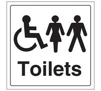 V Safety Unisex and Disabled Toilet 200 x 200 mm - 2mm Super-Tough Rigid Plastic Safety Sign