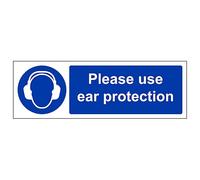 V Safety Use Ear Protectors - Landscape 300 x 100 mm - Glow In The Dark 1mm Rigid Plastic Safety Sign
