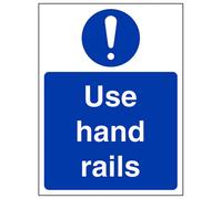 V Safety Use Hand Rail Stair Safety Sign - 1mm Rigid Plastic - 100X150mm (X3)
