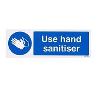 V Safety Use Hand Sanitiser Sign - Landscape - 300mm x 100mm - 1mm Rigid Plastic, Blue, 43073AX-R