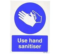 V Safety Use Hand Sanitiser Sign - Portrait - 150mm x 200mm - 1mm Rigid Plastic, Blue, 43071AN-R