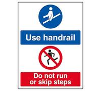 V Safety Use Handrail/Do Not Run Or Skip Steps 200 x 300mm - 3mm Aluminium Composite Safety Sign