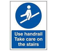 V Safety Use Handrail Take Care On The Stairs 200 x 300 mm - Glow In The Dark 1mm Rigid Plastic Safety Sign