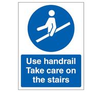 V Safety Use Handrail Take Care On The Stairs Sign - 150x200mm - 1mm Rigid Plastic