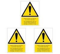V Safety Users Of This Car Park Do So At Their Own Risk - Portrait 150 x 200 mm - Self Adhesive Vinyl Safety Sign (Pack of 3)