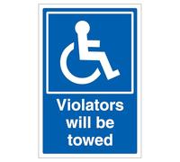 V Safety Violators Will Be Towed - Super-Tough Rigid Plastic 150 x 200 mm - 2mm Super-Tough Rigid Plastic Safety Sign