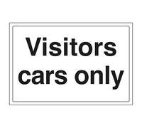 V Safety Visitor Cars Only 300 x 200 mm - Self Adhesive Vinyl - Aluminium Effect Safety Sign