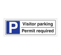 V Safety Visitor Parking Permit Required - Landscape 300 x 100 mm - 1mm Rigid Plastic Safety Sign