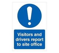 V Safety Visitors And Drivers Report To Site Office - A4 210 x 297 mm (A4) - Glow In The Dark Self Adhesive Vinyl Safety Sign