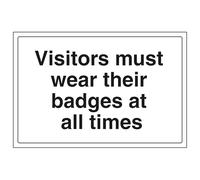 V Safety Visitors Must Wear Their Badges At All Times 400 x 300 mm - Glow In The Dark 1mm Rigid Plastic Safety Sign