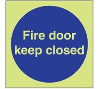 V Safety VSafety Glow In The Dark Fire Door Keep Closed Sign - 200mm x 200mm - Self Adhesive Vinyl