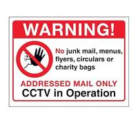 V Safety Warning!...Addressed Mail Only, CCTV in Operation 150 x 100 mm - Self Adhesive Vinyl - Aluminium Effect Safety Sign