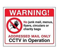 V Safety Warning! Addressed Mail Only, CCTV In Operation Sign - 150mm x 100m - Self Adhesive Viny