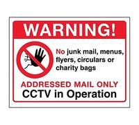 V Safety Warning! Addressed Mail Only, CCTV In Operation Sign - 150mm x 100m - Window Sticker
