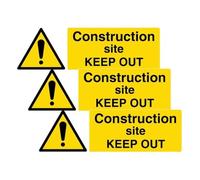 V Safety Warning Building- Construction Site Keep Out - 300 X 100mm (Pack of 3)