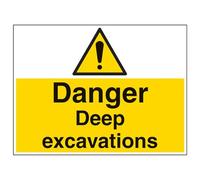 V Safety Warning Building - Danger deep Excavation - 600 x 450 mm Self Adhesive Vinyl Safety Sign